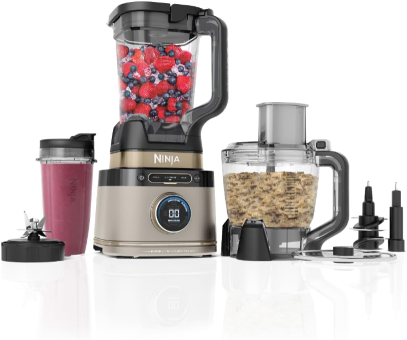 Ninja 3-in-1 Detect Power Blender Processor Pro with jug and single serve cups for protein smoothies