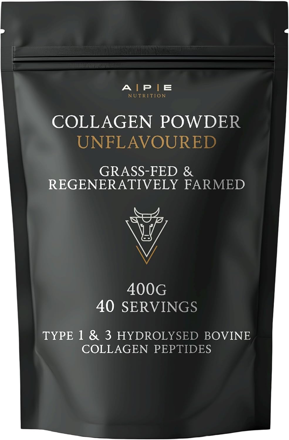 APE Nutrition grass-fed collagen powder peptides - Type 1 and 3 bovine collagen 40 servings