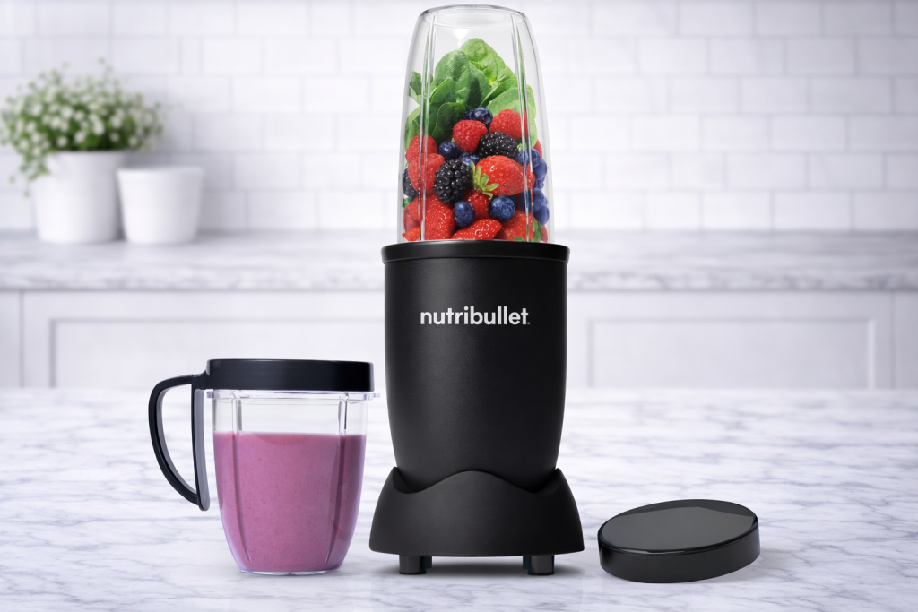 Nutribullet 600 Series 7 piece kit in black with collagen protein smoothie - best value nutribullet UK