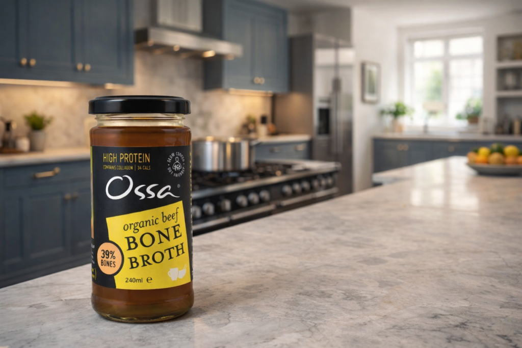 Ossa Organic bone broth glass bottle - certified organic grass-fed bone broth UK