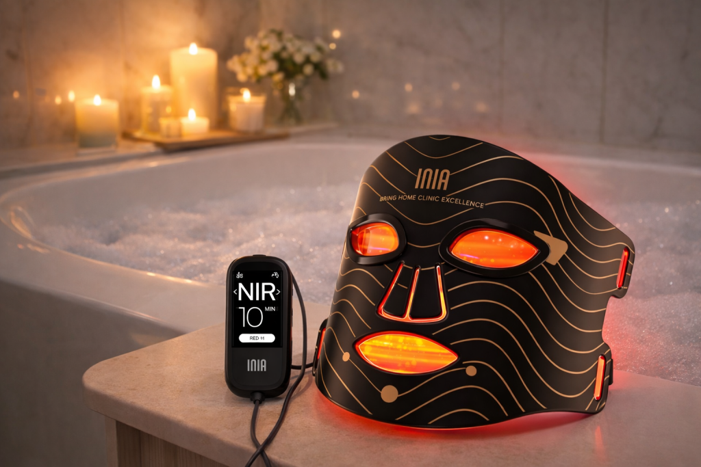 INIA LED face mask review - best value red light therapy mask UK with 630nm and 850nm wavelengths