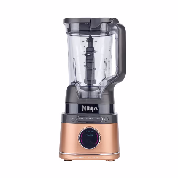 Ninja 2-in-1 Detect Power Blender Pro in black and copper with collagen smoothie and blending cup