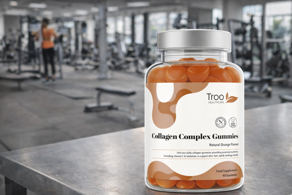 Troo Health Care Collagen Complex natural orange gummies with 500mg bovine collagen, biotin, vitamin C and selenium