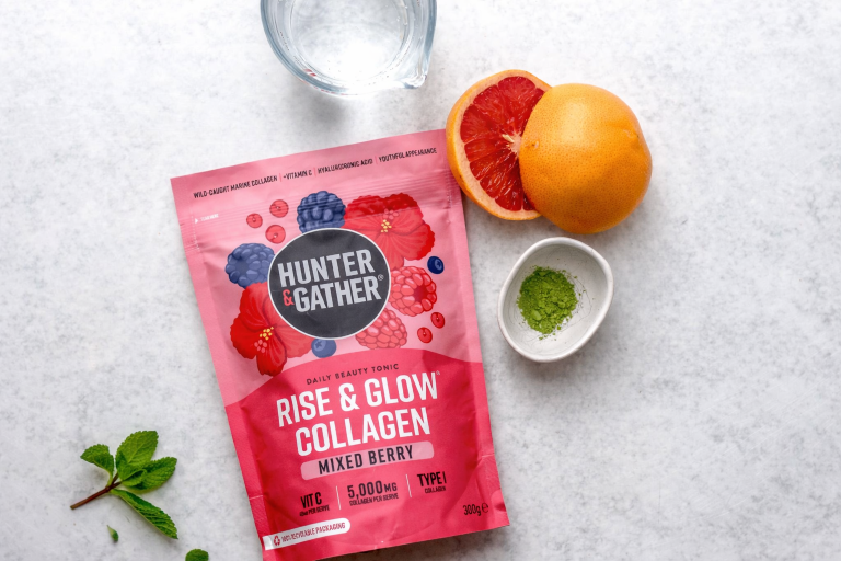 Hunter and Gather Rise and Glow Mixed Berry Beauty Collagen 300g pouch with hyaluronic acid and vitamin C