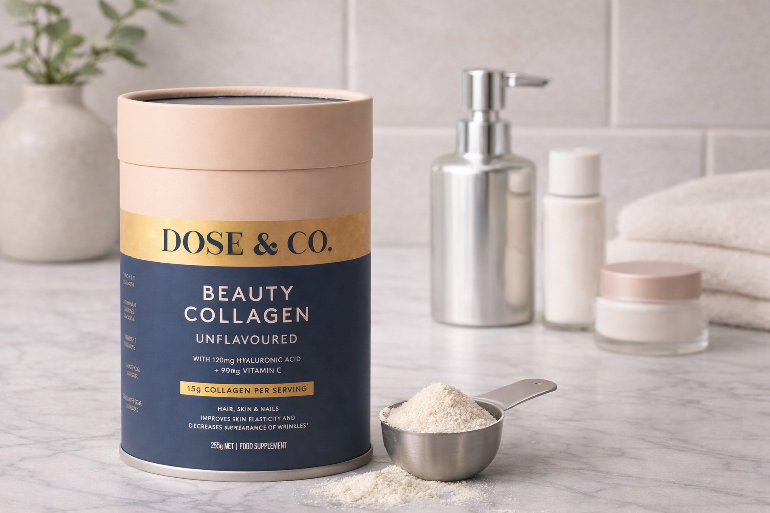 Dose & Co Beauty Collagen Powder, Unflavoured - 255g product tub