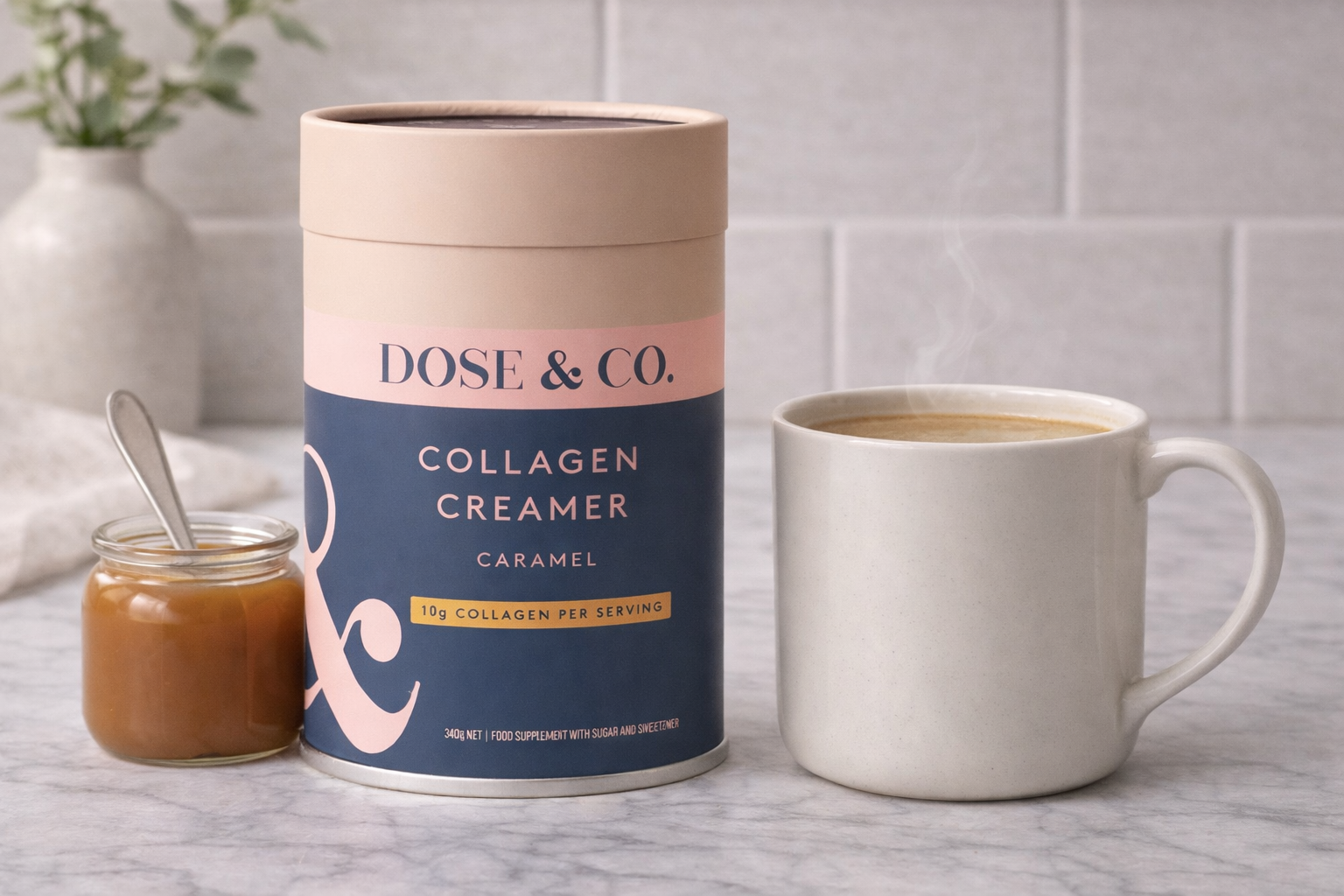 Dose & Co Caramel Collagen Creamer - 340g product tub