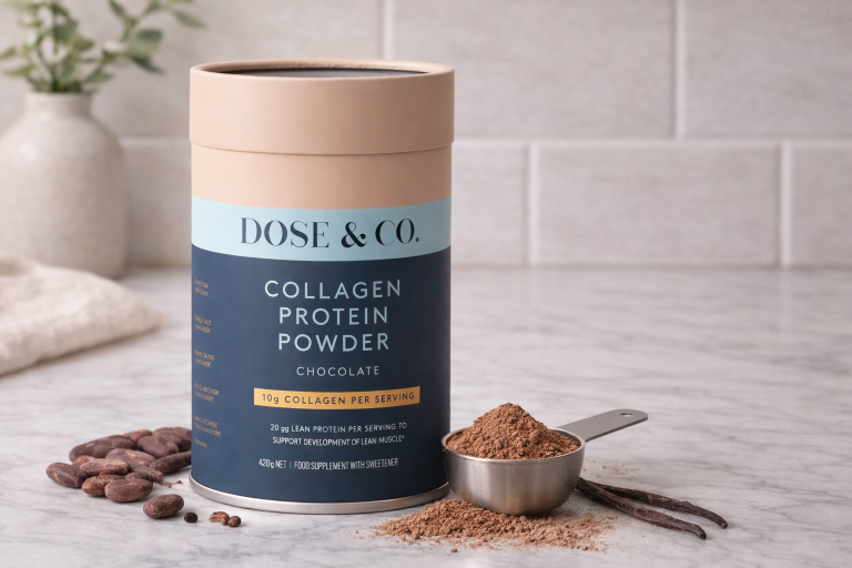 Dose & Co Collagen Protein Powder - Chocolate, 420g product tub