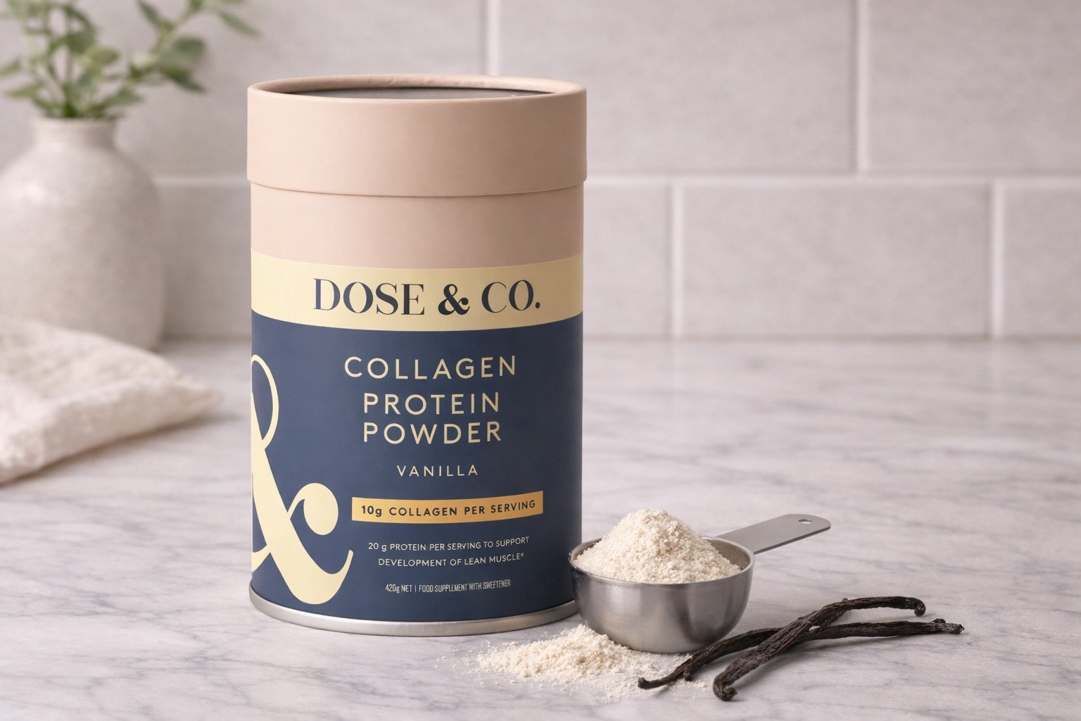 Dose & Co Collagen Protein Powder - Vanilla, 420g product tub