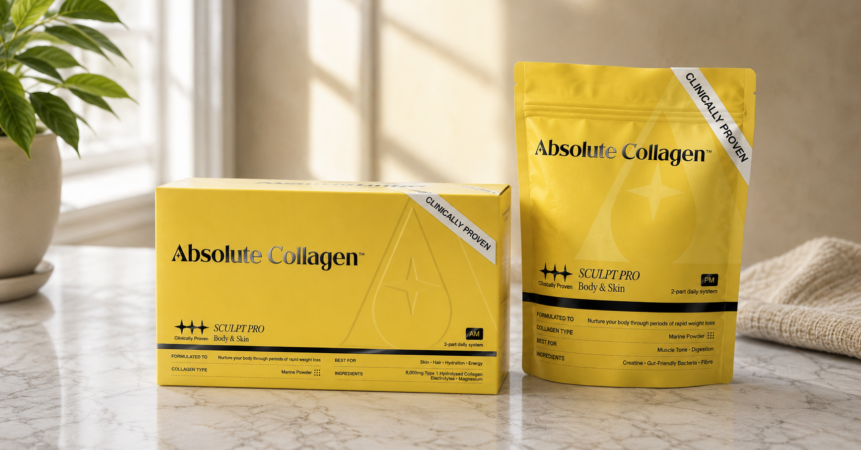 Absolute Collagen Sculpt Pro Total GLP-1 supplement support AM and PM sachets